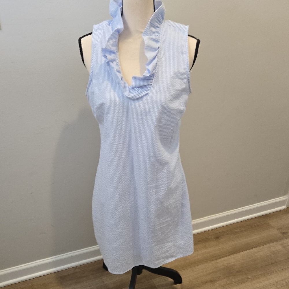 Mud Pie Blue and White Striped Seersucker Dress